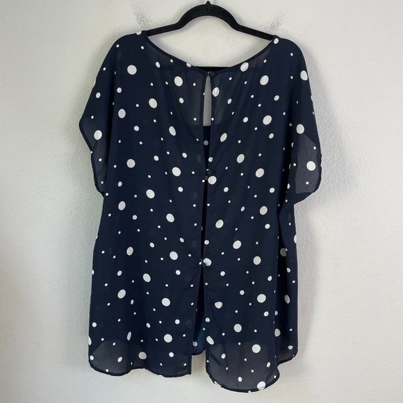 Torrid Womens Plus 4X Navy Sheer Polka Dot Blouse Button Up Back Shirt Top - Picture 11 of 14